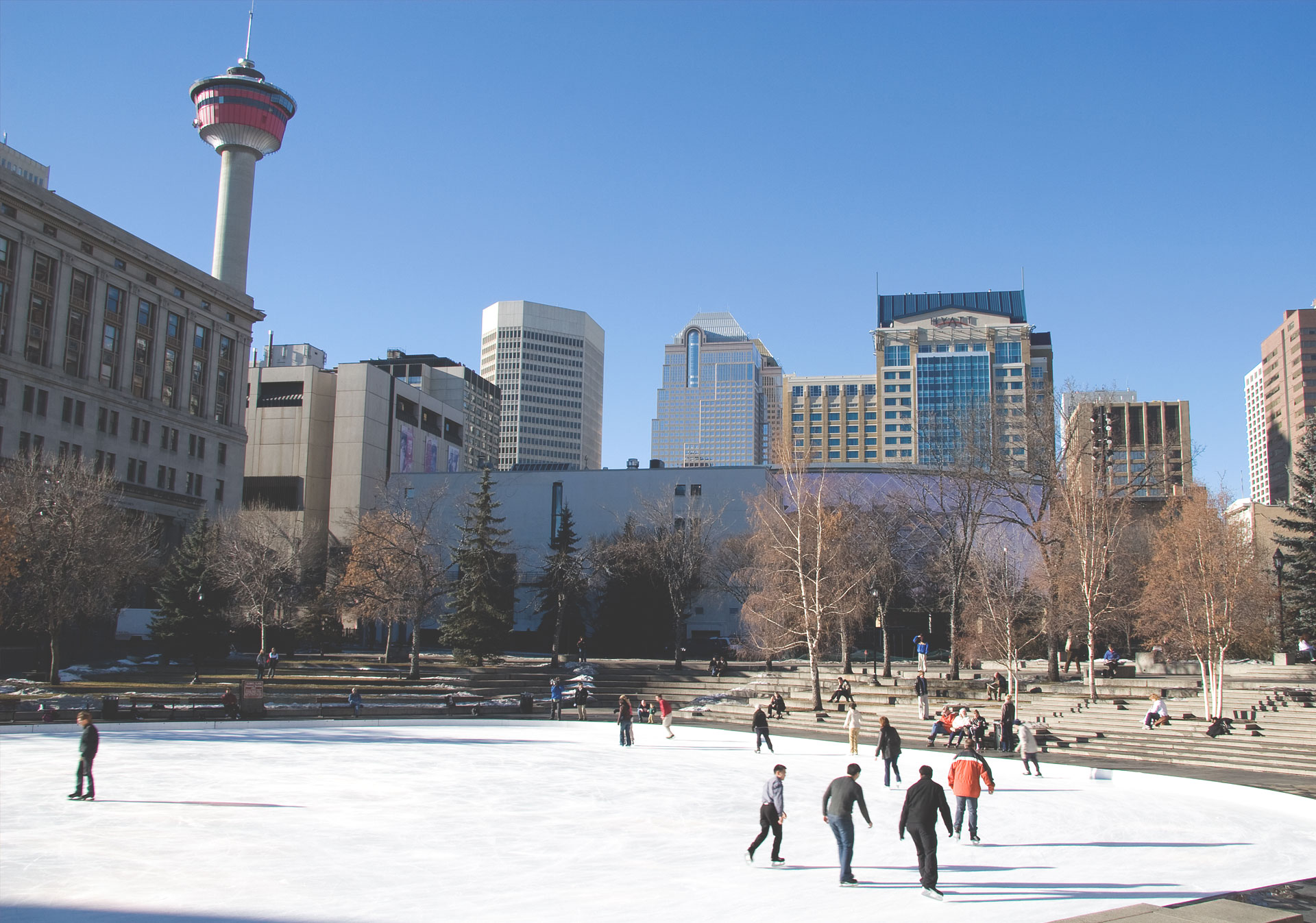 Ice skating at Olympic Plaza in Calgary.