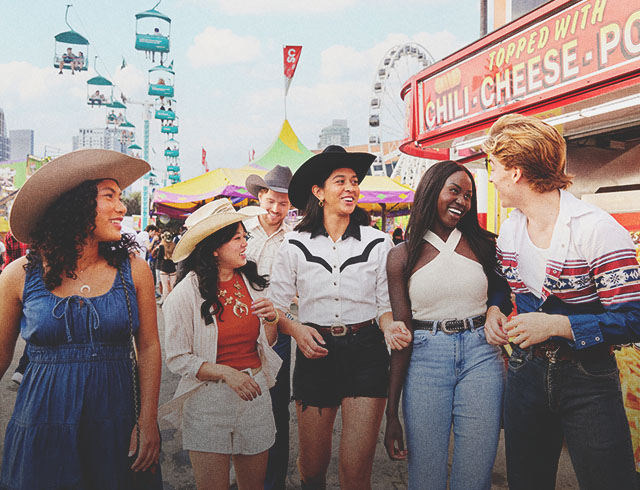 group of friends exploring the Calgary Stampede grounds