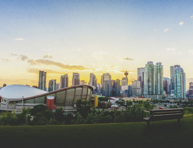 Calgary skyline overlooking the Scotiabank Saddledome