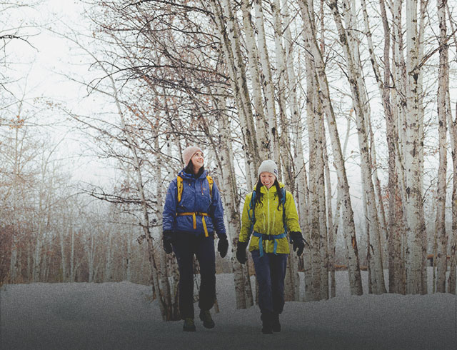 two girls hiking in Fish Creek Park Calgary