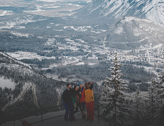 a group of friends taking a selfie in Banff National Park