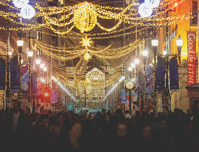 Festive vibe on Stephen Ave Walk in Calgary