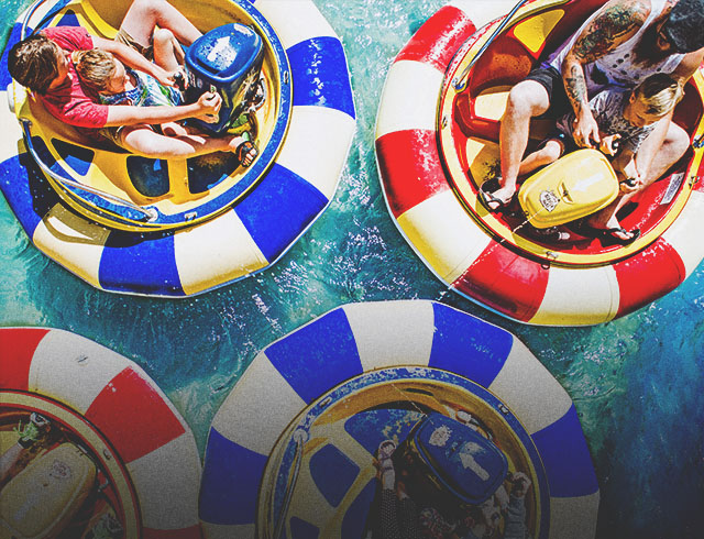 families enjoying bumper boats at Calaway Park