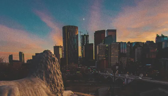 Calgary skyline at sunset