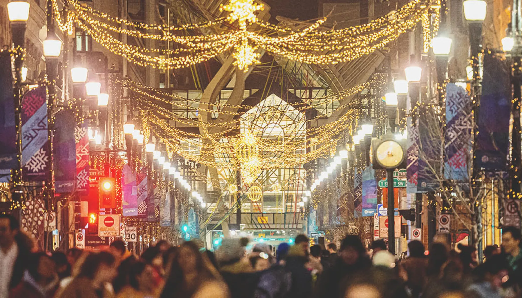 Festive vibe on Stephen Ave Walk in Calgary