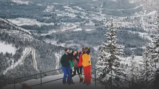 a group of friends taking a selfie in Banff National Park