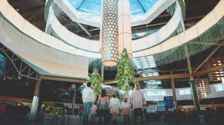 A family at CrossIron Mills shopping mall in calgary