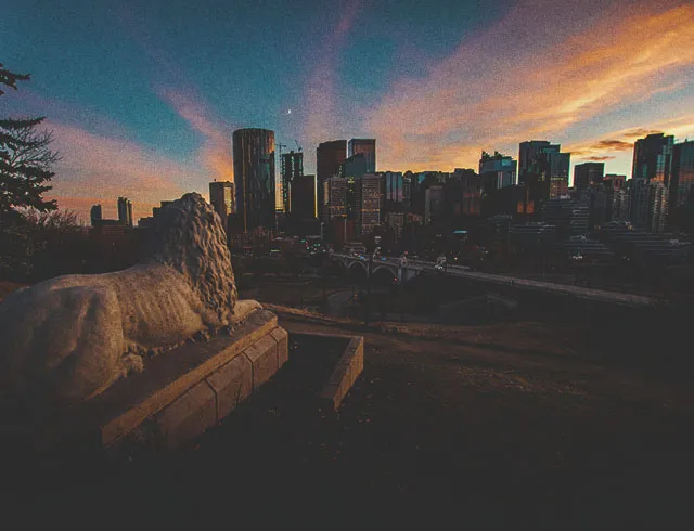 Calgary skyline at sunset