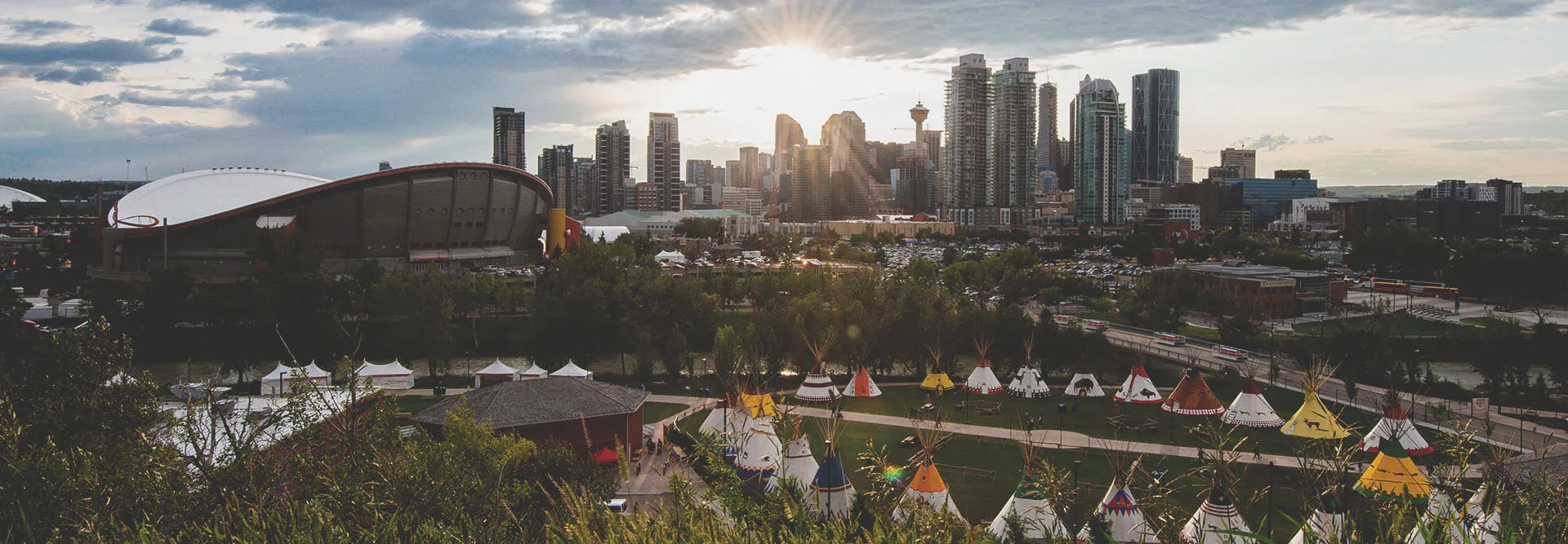 downtown Calgary skyline overlooking Elbow River Camp