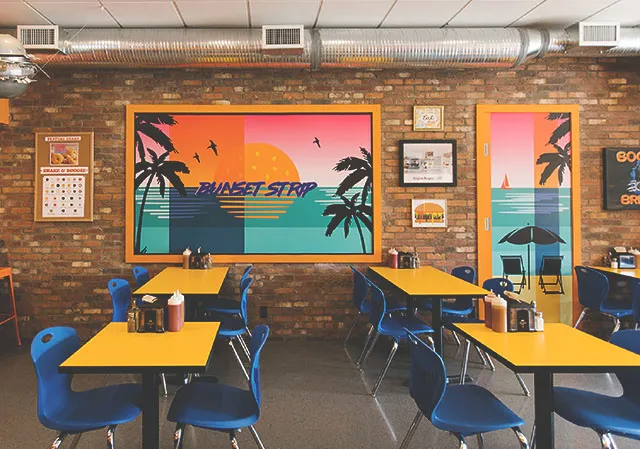 Funky interior of Boogie's Burgers in Marda Loop