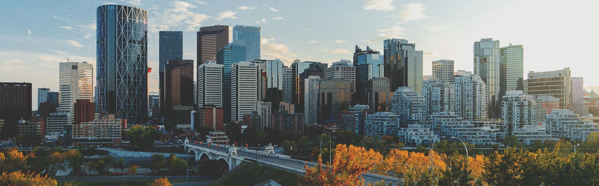 skyline of downtown Calgary during an autumn sunset