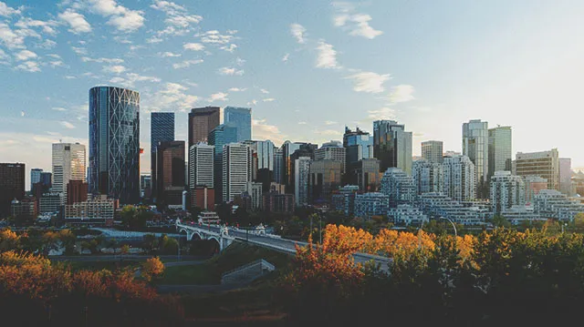 calgary skyline during an autumn sunset