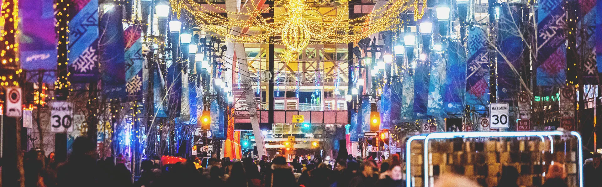 crowds enjoy light displays and art installations along Stephen Avenue during Chinook Blast