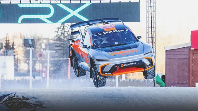 rally car mid-jump at Nitrocross in Calgary