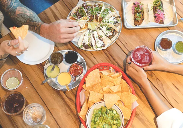 dinner spread at Native Tongues Taqueria