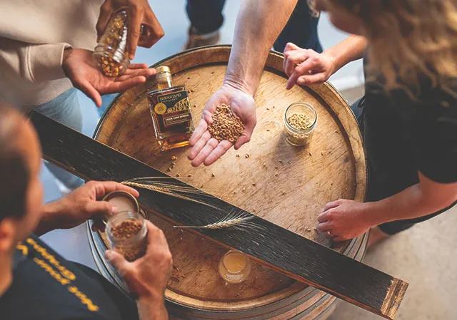 overhead view of a group looking spirit ingredients during a tour at Bridgeland Distillery