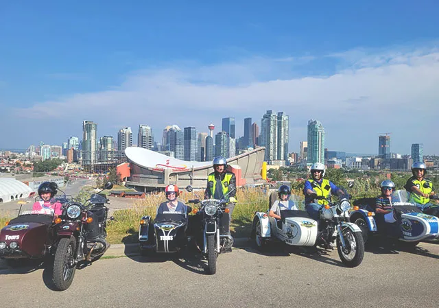 group on a sidecar motorcycle tour at Scotsmans Hill