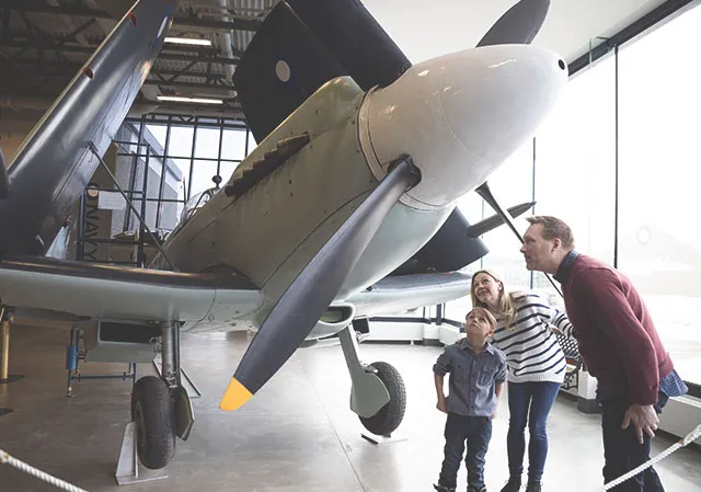family looking at a plane at The Military Museums