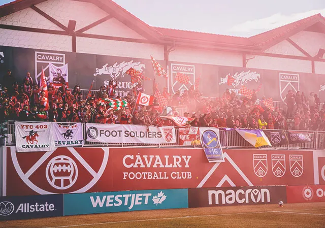 crowd cheering at a Cavalry FC game