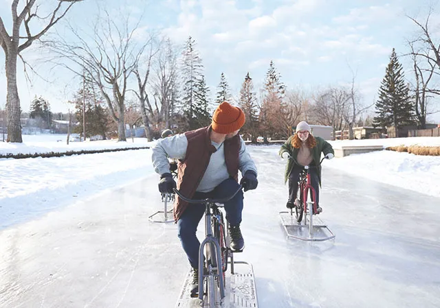 Ice biking is the perfect way to explore Bowness Park in the winter (Photo credit: Colin Way)