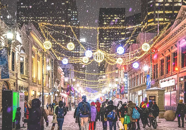 twinkling lights along Stephen Avenue