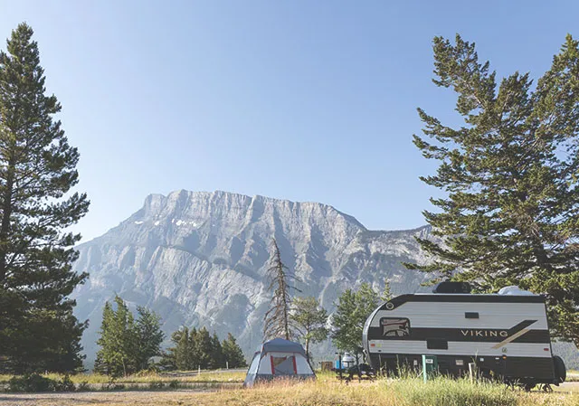 Wake up to stunning views of Mount Rundle at the Tunnel Mountain Trailer Court